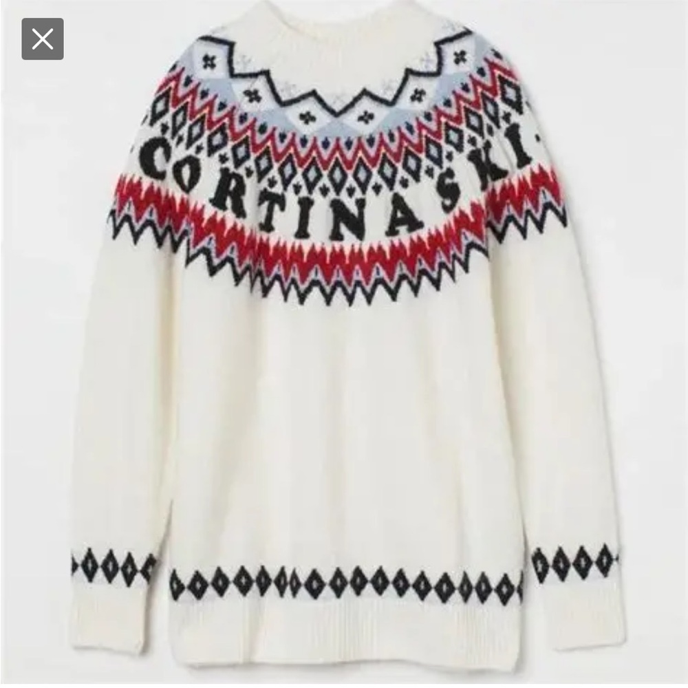 H&M White and Black Patterned Sweater